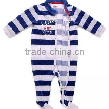 New Born Baby Long Stripe Velour Stripe Romper photo-2
