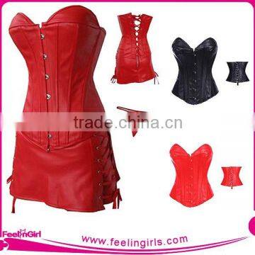 Wholesale Spiked Red Leather Corset Skirt