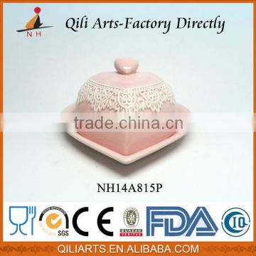 2016 pink ceramic tableware heart-shaped butter dish