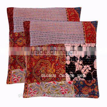 Indian Vintage Kantha Handmade Brown Patch Art Decore Cushion Cover