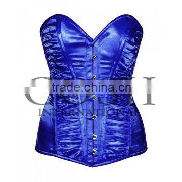 Overbust steel boned corset in blue satin