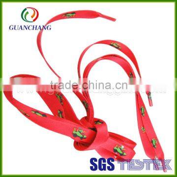 Custom 100% polyester/cotton promotional cheap product flat feature wholesale new design printed shoelaces with plastic clips