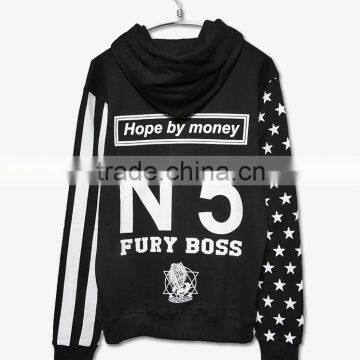 Custom Fashion Mens Black White Striped Hoodie photo-2