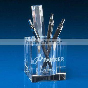 Crystal rectangle pen container/brush pot for office table decoration