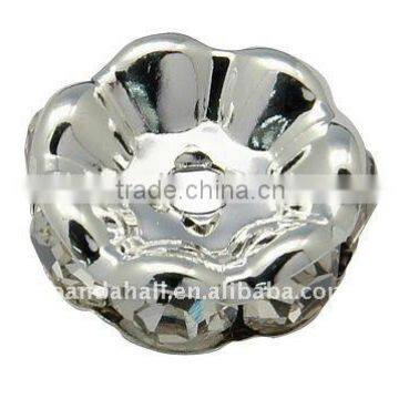 Brass Rhinestone Beads, Grade A, Flat Round, Silver Color, Clear, 21x8mm, hole: 4mm(RB-Q052-1)