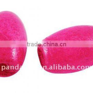 Handmade Wood Beads, Dyed, Rice, Magenta, about 6x10mm, hole: 3mm(WOOD-TB018-12)