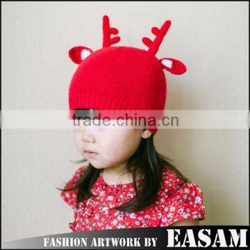 Top Quality Children Antler Fabric Knitting Cony Rabbit Hair Christmas Hat for Baby photo-2