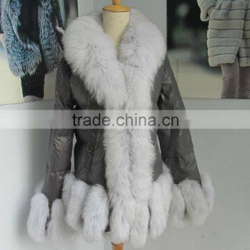 Lady's puffer jacket with fox fur trim and fur collar