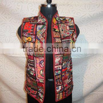 vintage waistcoat handmade from india trive mirror work old textile