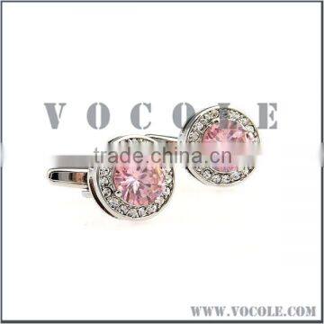 Big Pink Floating Diamond Bezel Zircons Round Cufflink