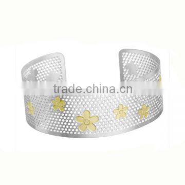 Stainless steel wide bangles gold flowers cheap fashion jewelry made in china wholesale cheap wholesale fashion jewelry (LB8310)