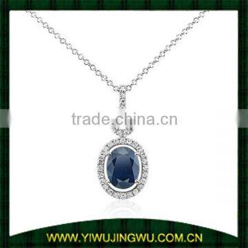 Floating Sapphire and Diamond Oval Twisted Pave Pendant Necklace