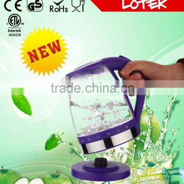 colorful blue led light ring pyrex glass electric kettle 1.7L