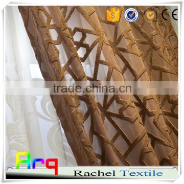 Geometry pattern 100% polyester brown luxury european style embroidered Germany sheer curtain                        
                                                Quality Choice