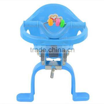 plastic children seat in front of bicycle and rear rack seat