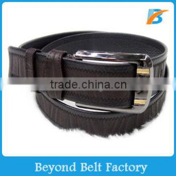 Beyond Mens 38mm Soft Bridle Leather Belt With Two Row Stitch and Polished Pin Buckle