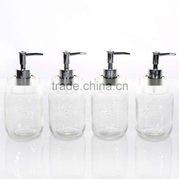 Unique Design Clear Embossed Glass Mason Jar With Sliver Shower Nozzle