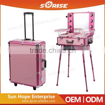 Multilayer Drawers Personalized Custom Barber/Makeup/Beauty/Nail Aluminum Trolley Case With lighted mirror                        
                                                Quality Choice