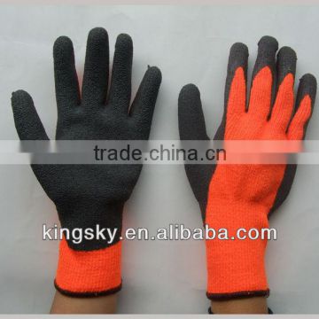 Terry knit cotton glove latex coated winter glove