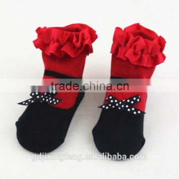 Good quality soft and breathable cute baby shoe socks with bowknot lace made of cotton