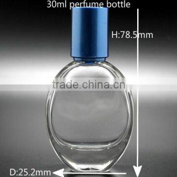 30ml flat round empty transparent glass spray pump perfume bottle