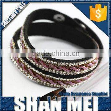 Diamante Rhinestone Wristband Cuff Leather Bracelet