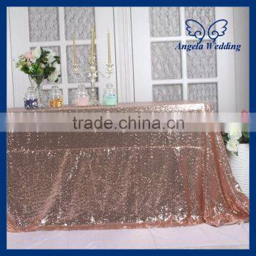 CL009A fancy polyester 6ft rectangle embroidery beaded glitter metallic sequence wedding rose gold sequin table cloth