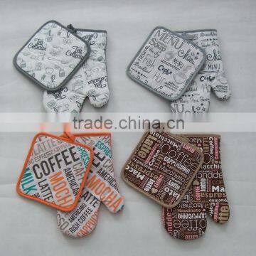 pigment printing pot holder set cotton material kitchen set newspaper style glove set