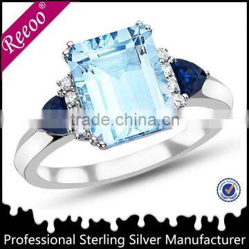 Sterling silver barrel-cut sapphire ring, india gemstone blue topaz ring jewellery