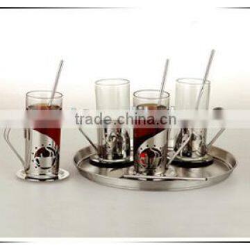 Glass and stainless steel coffee tea cup set