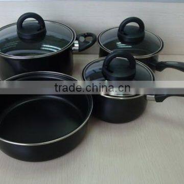 7Pieces Carbon Steel Cookware Pot Set With Black Handle Clean Cover