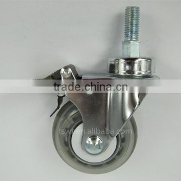 All Size Threaded Stem Transparent PU Furniture Caster Wheel With Brake