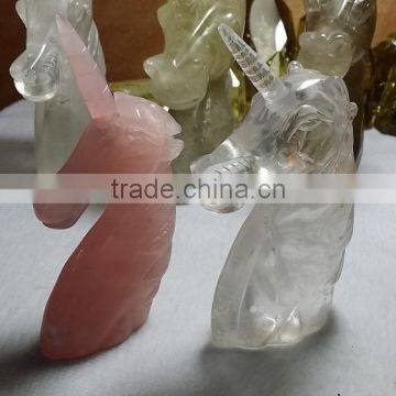 Natural Pink Rose Quartz Crystal Unicorn Carvings photo-3