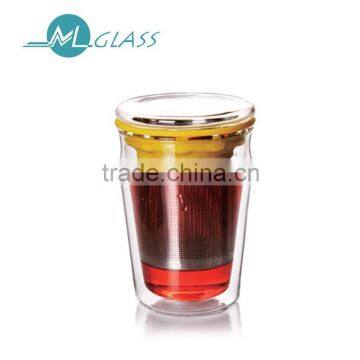 wholesale 300ml glass tea cup high borosilicate glassware with stainless filter N6191