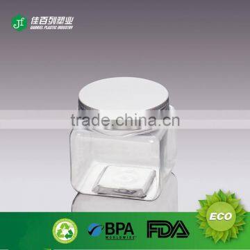 300ml Alunimum Cap Clear Square PET Plastic Cream Jar