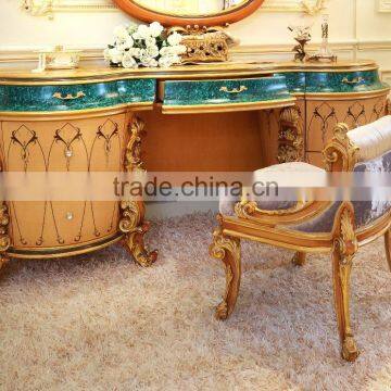 New Design French Rococo Bedroom Furniture Wooden Carving Dressing Makeup Table With Mirror/ Elegant Vanity Dresser Table Set photo-3