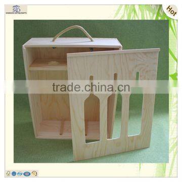Laser Engraved Slide Top Wooden Display 3 Bottles Wine Box photo-3