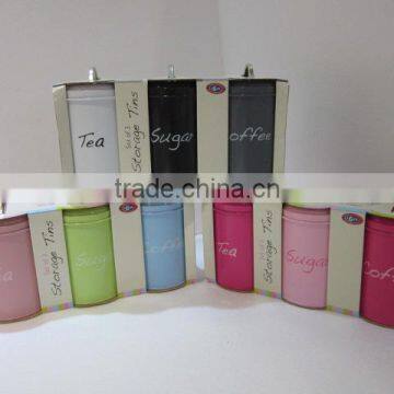 Powder-Coated Retro Metal Tea Coffee Sugar Can Candy Bean Nuts Set of 3 Storage Canister photo-6