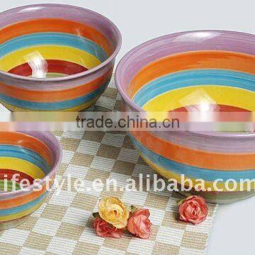 3Pcs Stoneware Mixing Bowl Set, Hand painted