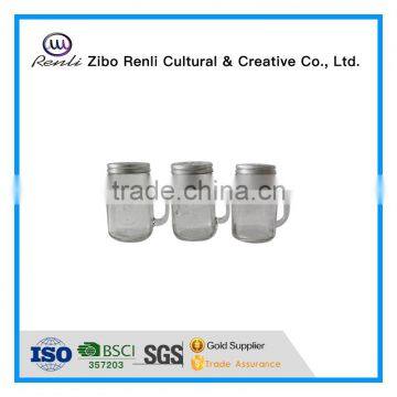 16oz Clear Glass Hanging Mason Jar with Handle and Medtal Lid for Liquid