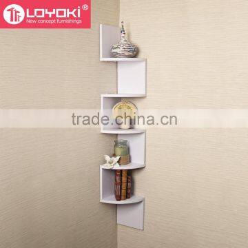 2016 Hot Sale MDF Wood Shelving Solution 5 Tier Large Corner Wall Mount Shelf photo-3