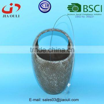 BSCI Audit Factory Handle Shape Ceramic Hanging Basket Planter, Plant Pot Stand With Hanger photo-2
