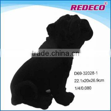 Resin flocked black dog statue