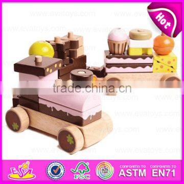New Wooden Train EN71 ASTM Three Carriages Cake Train,Hot Sell Wooden Blocks Chocolate Cake Train Set W05C026 photo-4