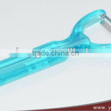 Potato peeler with transparent plastic handle