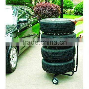 Metal Car Accessories 4 Wheels Mobile Tyre Display Stand Tire Storage Rack photo-2