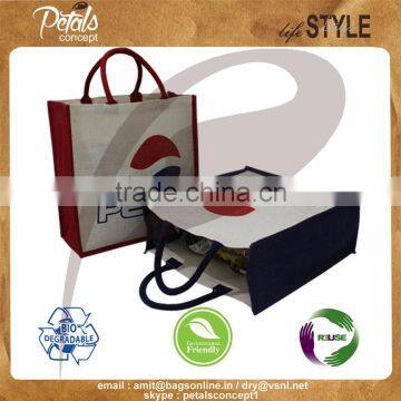 Customized Log Baranded Jute Fabric Tote Bag With Two Color Logo Print 2 Side With Padded Rope Handle photo-4