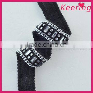 fashionable rhinestone black tape pretty Silver chain decorative trim for garment WTPE-069