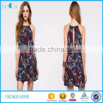 African print dress design summer fashion sleeveless back open short dresses new design