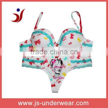 newest high quality sexy girls fashion printed bra brief underwear set